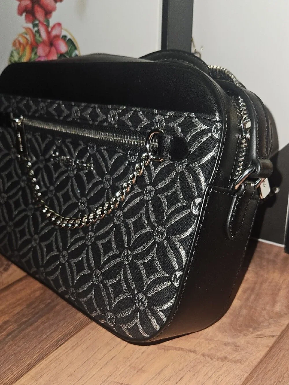 Michael Kors Black and White Geometric Signature Crossbody